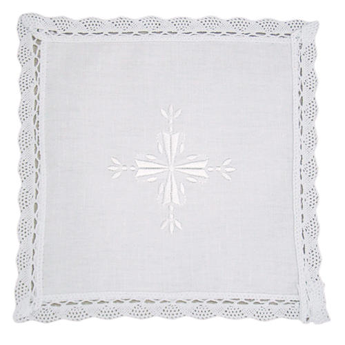 Altar linens, Pall in linen and cotton, cross embroidery, 2 piec 1