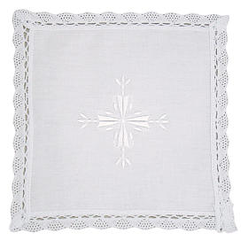Altar linens, Pall in linen and cotton, cross embroidery, 2 pieces