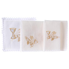Altar linens set, 100% linen, chalice, loaf and wheat
