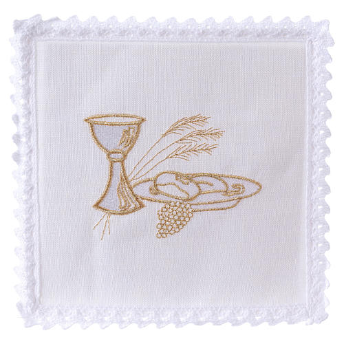 Altar linens set, 100% linen, chalice, loaf and wheat 1