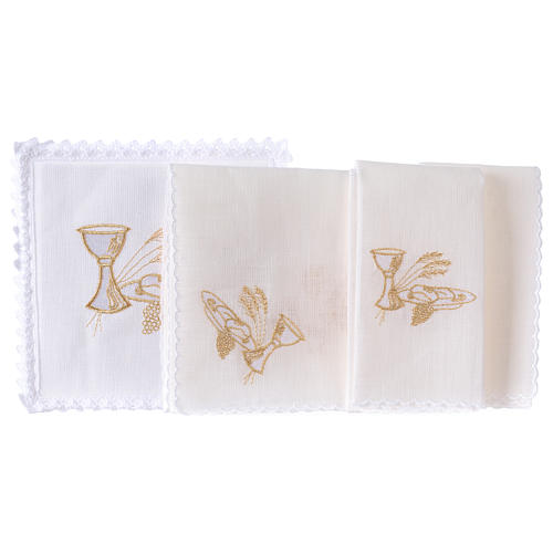 Altar linens set, 100% linen, chalice, loaf and wheat 2