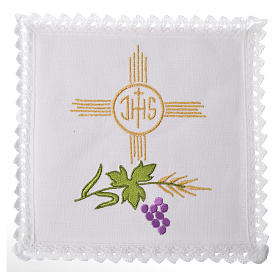 Altar linens set, 100% linen, IHS and grapes