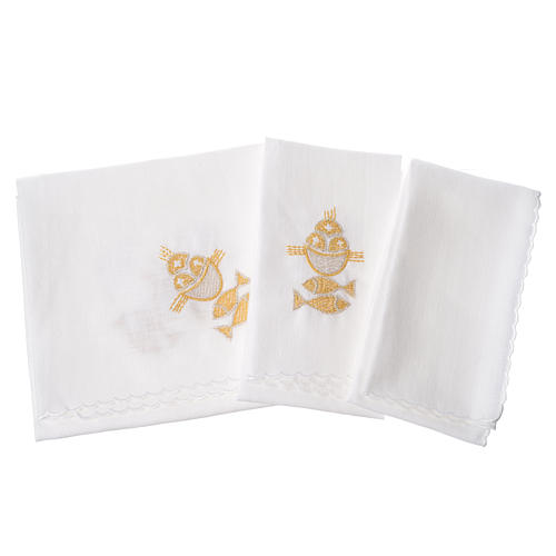 Altar linens set, 100% linen, fish and loaves 2
