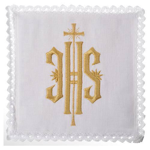 Altar linens set, 100% linen, golden IHS 1