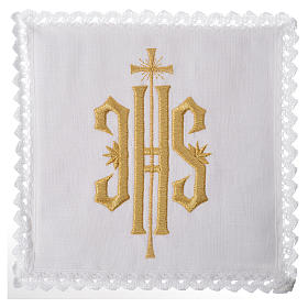 Altar linen set, 100% linen, golden IHS