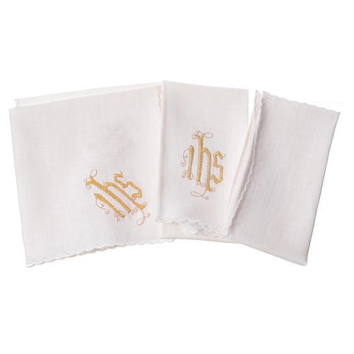 Altar linens set, 100% linen, IHS and decorations 2