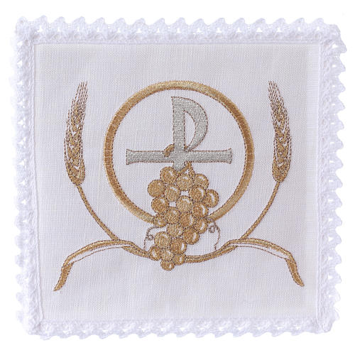 Altar linens set, 100% linen with Chi-Rho, grapes and wheat 1