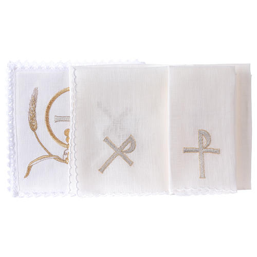 Altar linens set, 100% linen with Chi-Rho, grapes and wheat 2