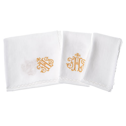 Altar linens set, 100% linen with IHS and decorations 2