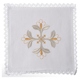 Altar linens set, 100% linen with cross and flowers