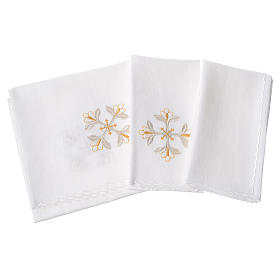 Altar linens set, 100% linen with cross and flowers