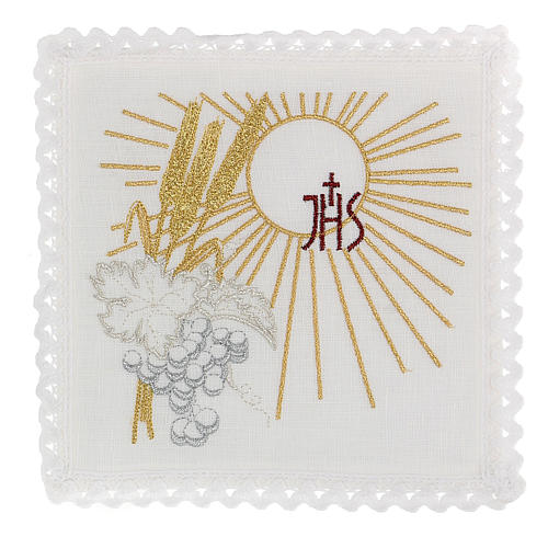 Altar linens set, 100% linen with IHS, sun and wheat 1