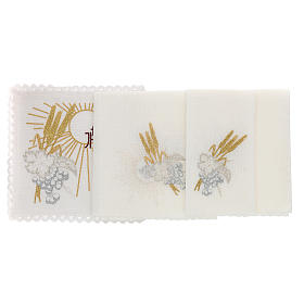 Bielizna kielichowa i welony: Bielizna kielichowa 100% len IHS słońce kłosy winogron