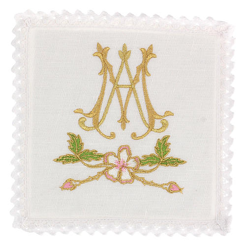 Altar linens set, 100% linen with Marian symbol 1