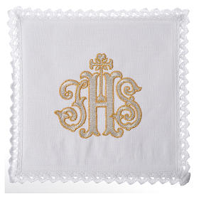 Altar linens set, 100% linen decorated with IHS