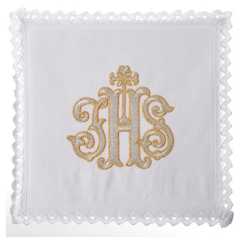 Altar linens set, 100% linen decorated with IHS 1