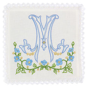 Altar linens: Altar linens set, with light blue Marian symbol