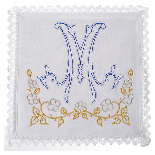 Sacred linens set, with blue Marian symbol 1