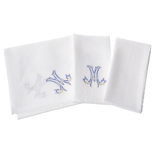 Sacred linens set, with blue Marian symbol 2