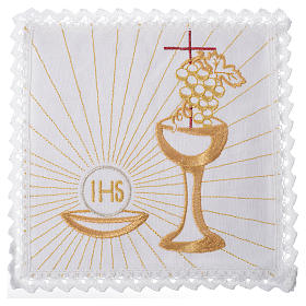 Altar linens set, with chalice, grapes and host