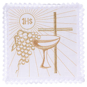 Conjunto alfaia litúrgica 100% linho cruz cálice uva