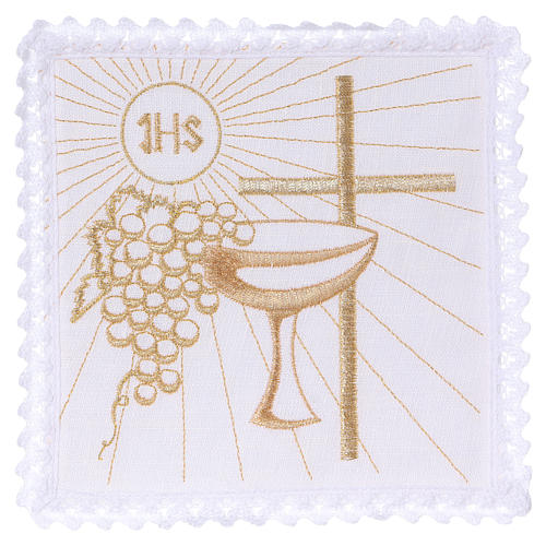 Conjunto alfaia litúrgica 100% linho cruz cálice uva 1