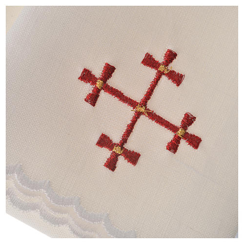 Altar cloth set, 100% linen with burgundy cross 3