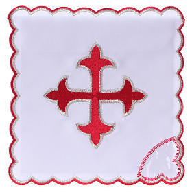 Service linge autel coton croix baroque or rouge
