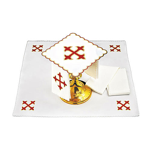 Conjunto alfaia algodão cruz barroca ouro vermelho 2