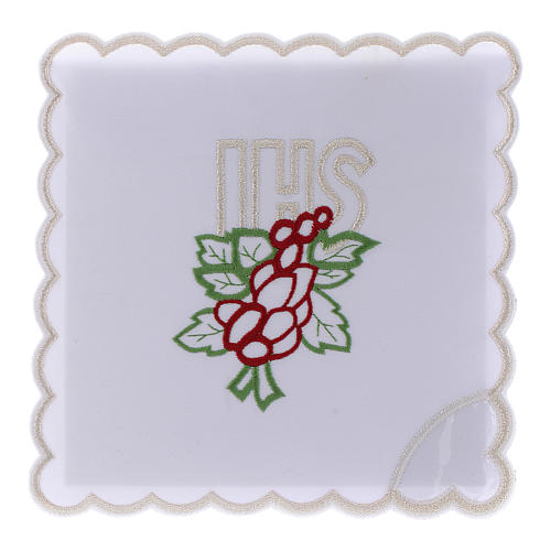 Altar linen embroidery grapes leaves JHS, cotton 1