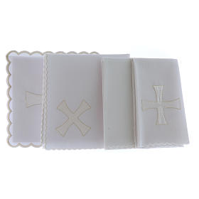 Servicio de altar algodón bordado cruz blanca plata