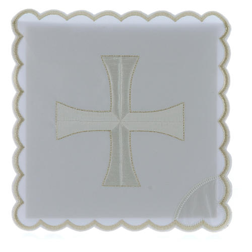 Servicio de altar algodón bordado cruz blanca plata 1