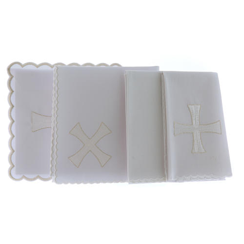 Servicio de altar algodón bordado cruz blanca plata 2