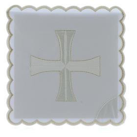 Altar linen white & silver cross embroided, cotton