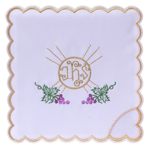 Servicio de altar algodón racimos uva hojas hostia símbolo JHS 1