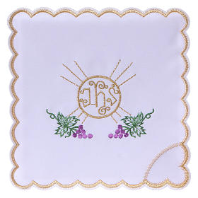 Servizio da altare cotone grappoli uva foglie ostia simbolo JHS
