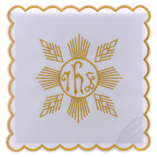 Altar linen golden embroideries geometrical figures & JHS symbol, cotton 1