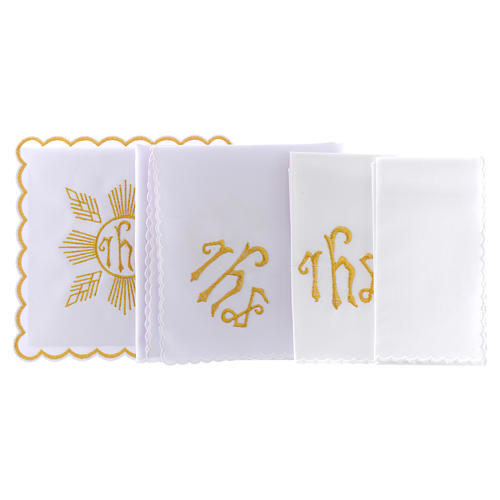 Altar linen golden embroideries geometrical figures & JHS symbol, cotton 2