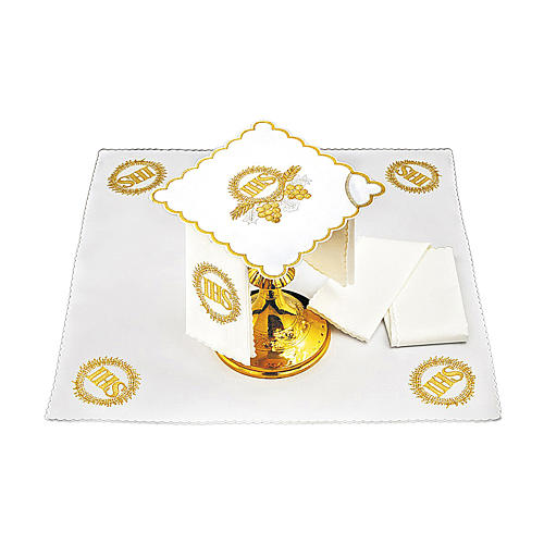 Altar linen golden embroideries grapes spikes JHS, cotton 2