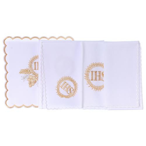 Altar linen golden embroideries grapes spikes JHS, cotton 3