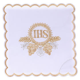 Conjunto de alfaia algodão bordado dourado cachos uva trigo IHS