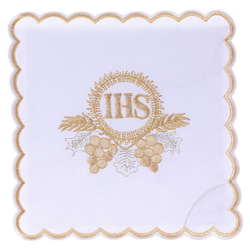 Conjunto de alfaia algodão bordado dourado cachos uva trigo IHS 1