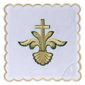 Bielizna kielichowa i welony: Bielizna kielichowa bawełna krzyż barokowy złoty odcienie zielone