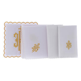 Conjunto alfaia litúrgica algodão símbolo IHS bordado dourado
