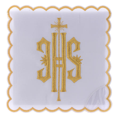 Conjunto alfaia litúrgica algodão símbolo IHS bordado dourado 1