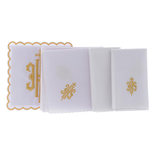 Conjunto alfaia litúrgica algodão símbolo IHS bordado dourado 2