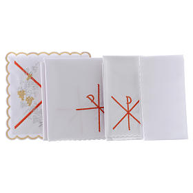 Conjunto alfaia litúrgica algodão símbolo Chi-Rho bordado vermelho