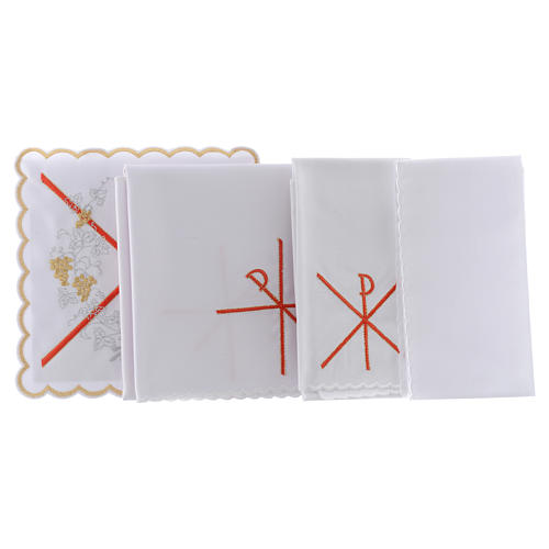 Conjunto alfaia litúrgica algodão símbolo Chi-Rho bordado vermelho 2