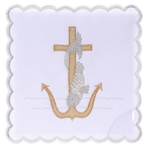 Conjunto alfaia litúrgica algodão peixe âncora cruz 1