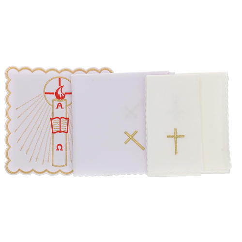 Altar linen candle Alpha Omega and red flame, cotton 3